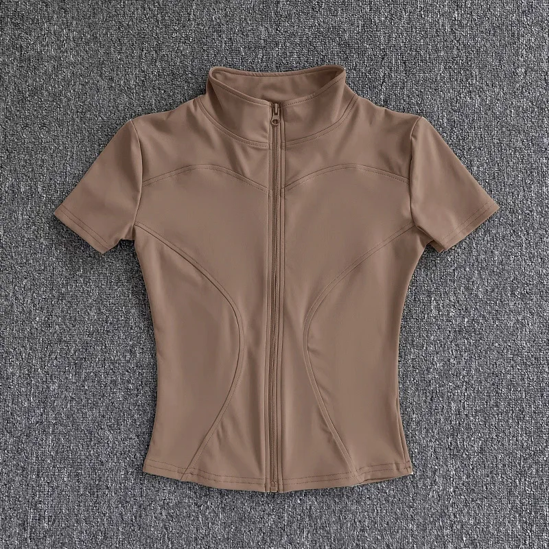KIDCRKJ Lässige, schlanke Sportjacke für Damen, kurzärmelig, mit Reißverschluss, für Damen, Radfahren, Laufen, Yoga, Outfit, Kleidung, Sommer-Sportjacke