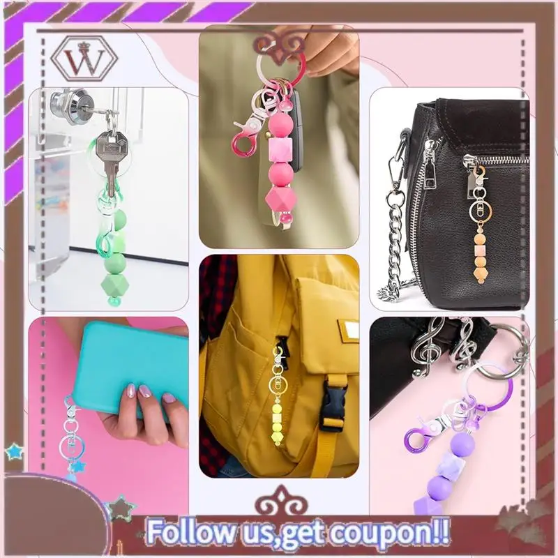 24Pcs Beaded Keychains,DIY Blank Beaded Keychain Making Kit For Pendants DIY Handmade Gifts Eco-Friendly