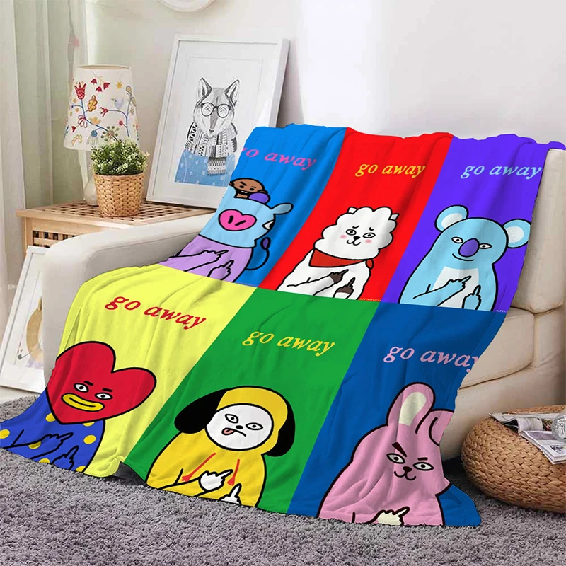 Bt21 Portable Thin Blanket Nap Blanket Lightweight Flannel Throw for Sofa,bed,travel,camping,livingroom,office,couch,and Chair