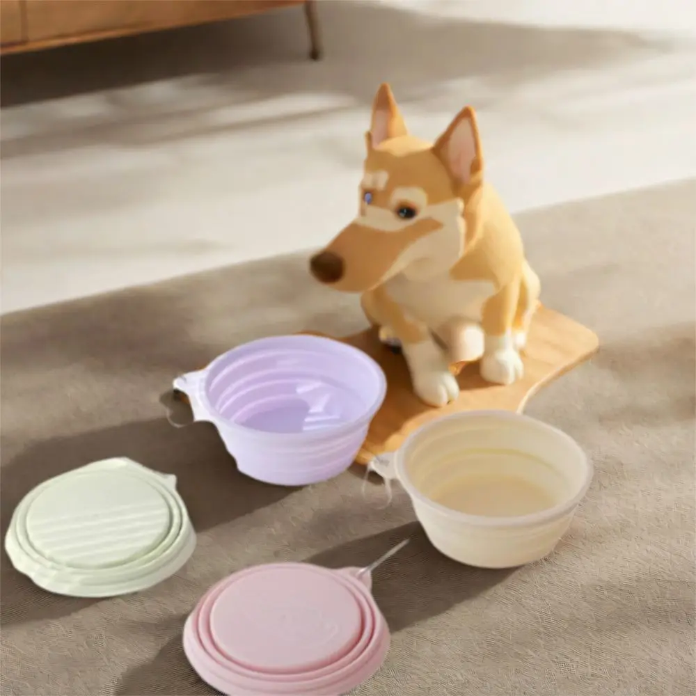 

350ml Macaron Pet Bowl TPE Collapsible Puppy Feeding Bowl Cartoon Pattern with Hanging Holes Travel Pet Bowl Pet Feeding