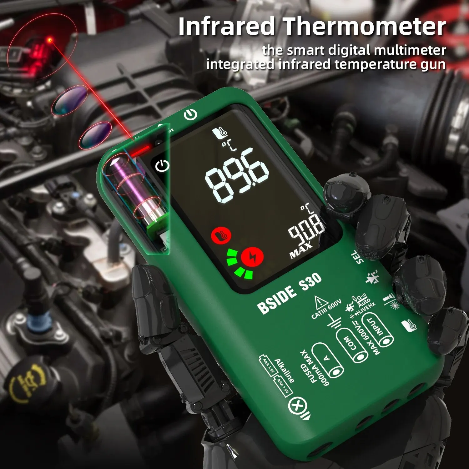 BSIDE S30 1Set Multimeter Infrared Temperature Measurement Tester Intelligent Green Screen Dual Mode Power Supply Large Screens