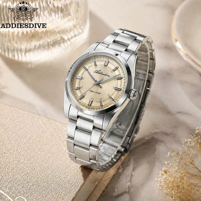

ADDIESDIVE 36mm Men's VH31 Quartz Watch Top Brand 100m Waterproof Wristwatch Domed Bubble Glass 316L Steel BGW9 Luminous Watches