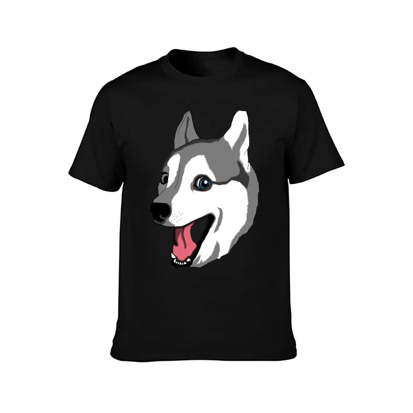 Happy Husky T-Shirt, Summer Casual Cotton Tee, Oversized Streetwear Tops, Vintage Graphic Print, Loose Fit Short Sleeve