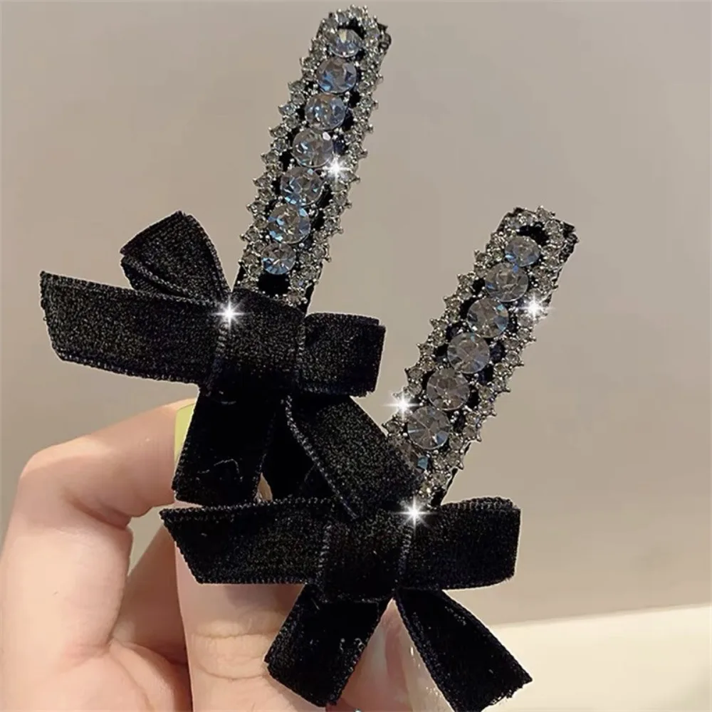 1pcs Bowknot Velvet Bow Hairpin Fashion Gray Rhinestone Headwear Hair Clips Hair Styling Tools Barrettes Hair Claw Clip Ladies