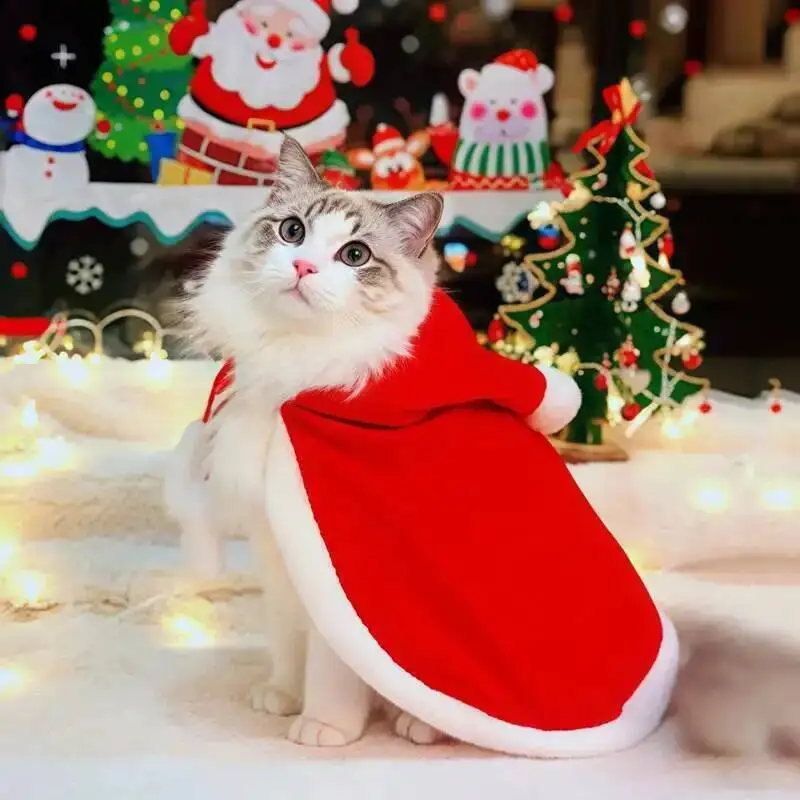 Cat Christmas Costume Santa Cosplay Funny Transformed Cat Dog Pet Xmas Cape  Winter Dress Up Clothes Red Scarf Cloak Props Decor - AliExpress 15