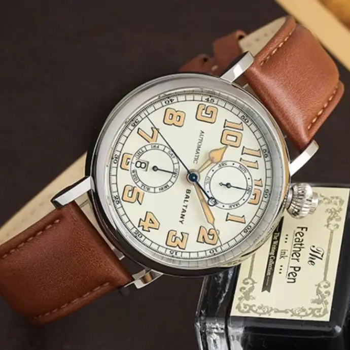 Baltany Men Automatic Watch Aviator 41mm Mechaical Wristwatch 50M Waterproof Sapphire Mirror C3 Luminous Miyota 9122