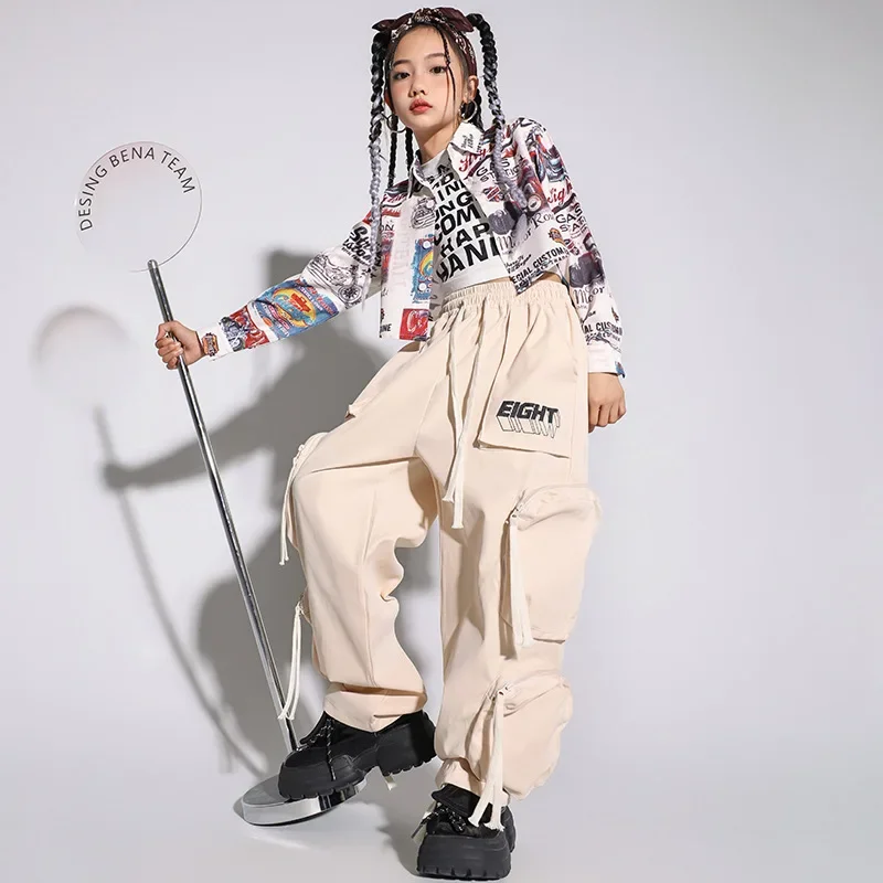 Street Hip Hop Clothes for Girls Print Shirt Denim Skirt Kids Hip Hop Suit Ballroom Modern Dance Costume Jazz Performance Wear