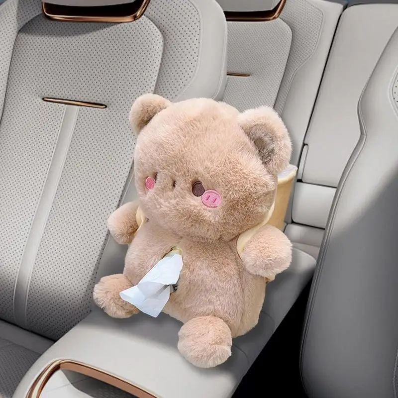 Car Tissue Boxes Bear/Rabbit Plush Trash Bins Cute Interior Trash Car Storage Bucket Female Umbrella Key Phone Storage Box