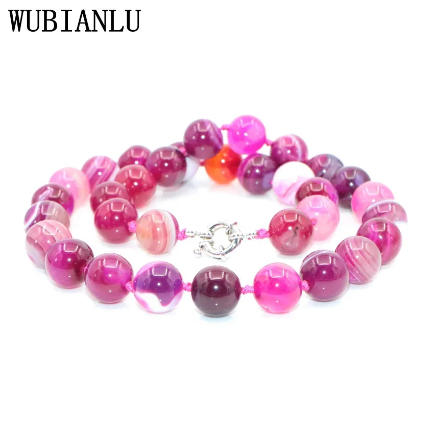 WUBIANLU 6-12mm Natural Stone Purple Agates Pink Onyx Stripe Round Beads Necklace Women Jades Findings Wholesale