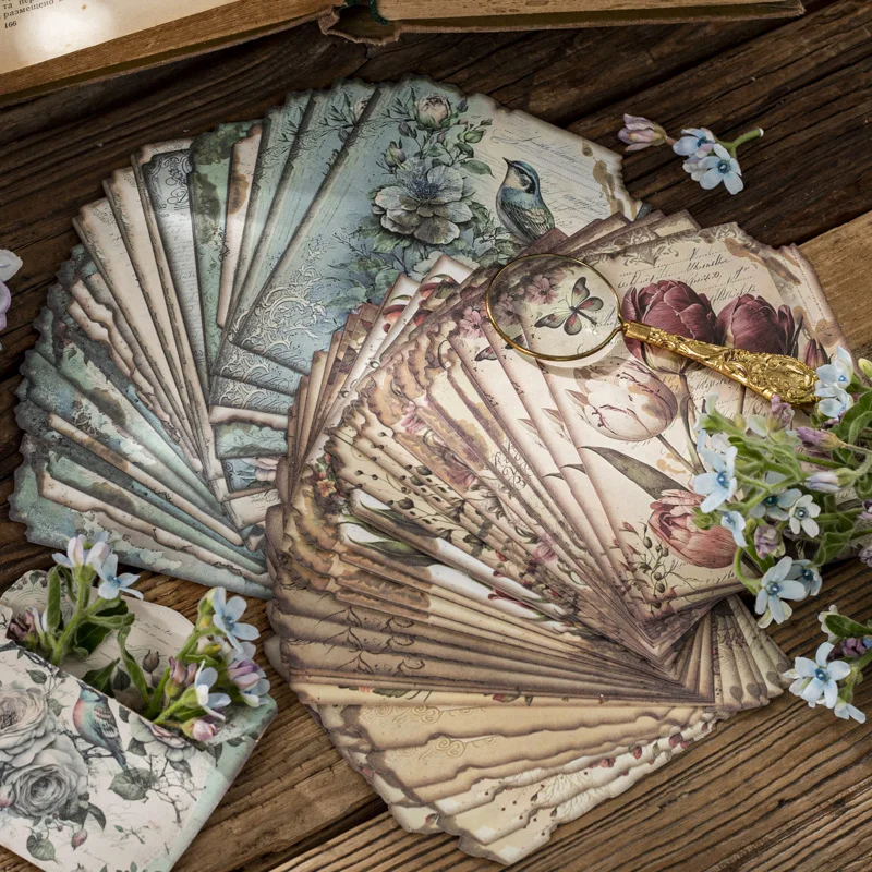 JIANQI 30pcs/pack Decor Scrapbook Vintage Materials Paper Combo Kit DIY Junk Journal Collage Photo Album Retro Background Paper