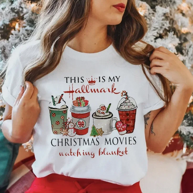 Women Graphic Funny Short Sleeve Happy Time Winter Merry Christmas Clothing Wear Printed Tops Lady Tees T Shirt T-Shirt Women