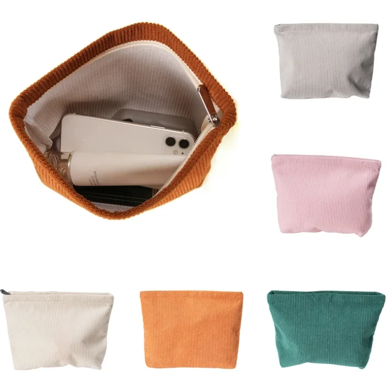 Fashion Simple Square Solid Color Corduroy Makeup Bag Cosmetic Bag Large Capacity Portable Clutch Makeup Pouch Travel Organizer