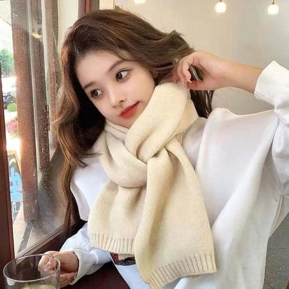 Solid Color Couple Knitting Wool Scarf Soft Windproof Long Thickened Neckscarf Cold-proof Classic Winter Warmer Scarf Women