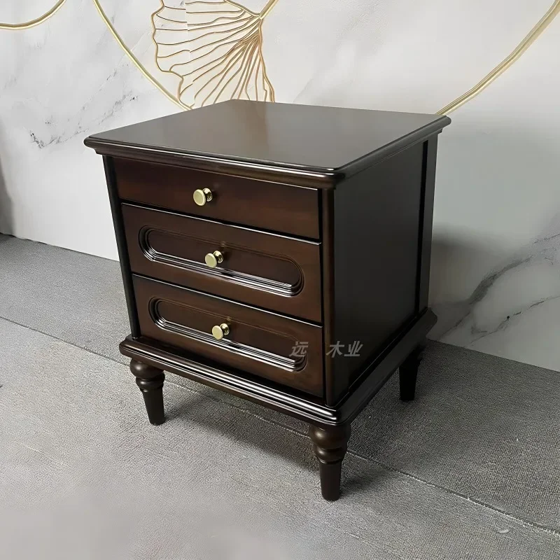 Medieval solid wood bedside table American home bedroom bedside table black French master bedroom storage locker complete