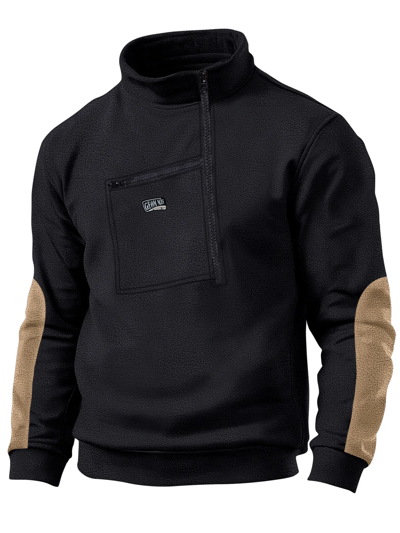 Grenzüberschreitendes neues Herren-Polarfleece mit Stehkragen und halbem Reißverschluss, langärmlig, taktische Tasche, bestickter Pullover, Trainings-Poloshirt