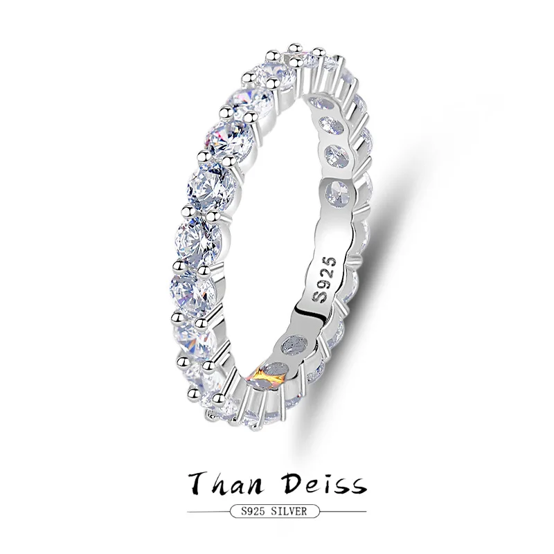 S925 silver ring for women featuring lab-grown moissanite stones set in geometric band—elliptical and circular motifs, minimalis