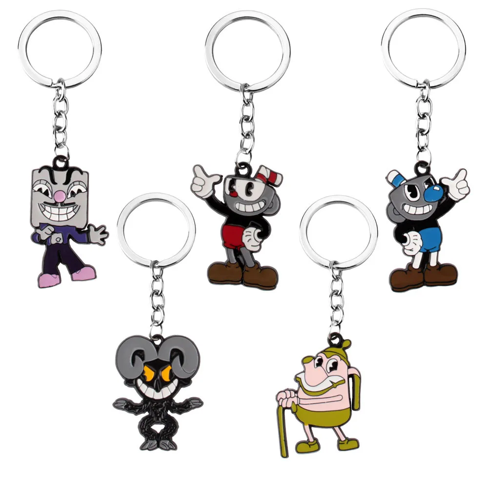 Cuphead Adventure Enamel Pendant Keychain for Men Women Mark Cup People Metal Key Ring Finder Fans Collectible Party Jewelry