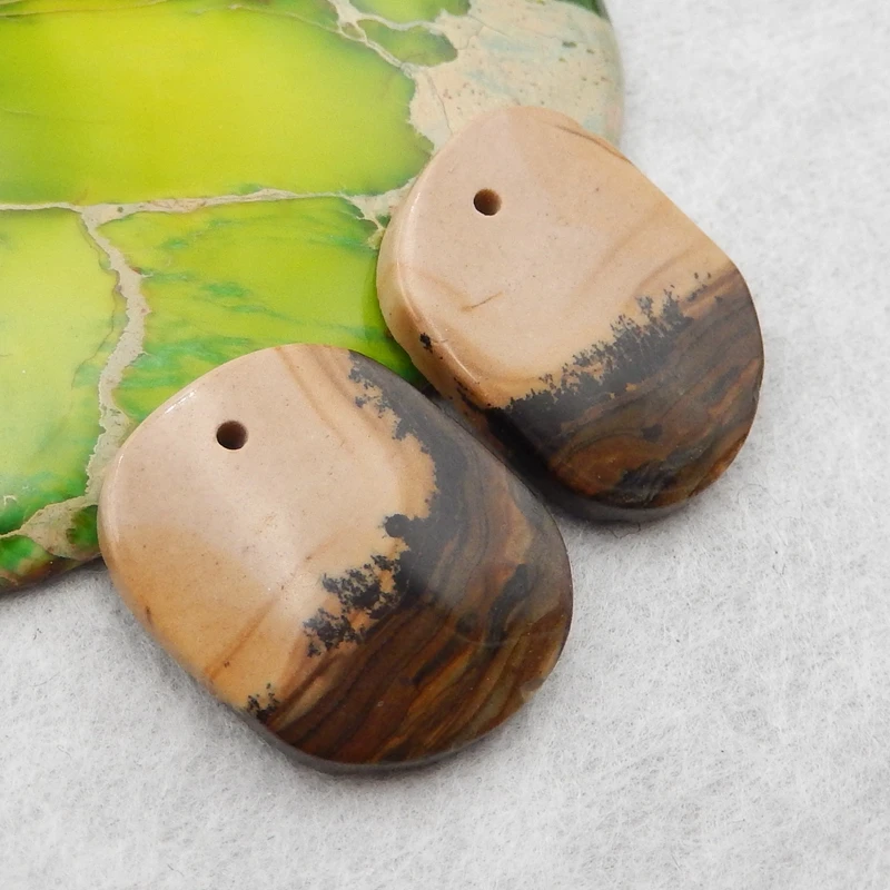 Natural Stone Gemstone.Picture Jasper Earring Bead,Semiprecious Stone Jewelry DIY Marking Accessories18x15x2mm3.2g