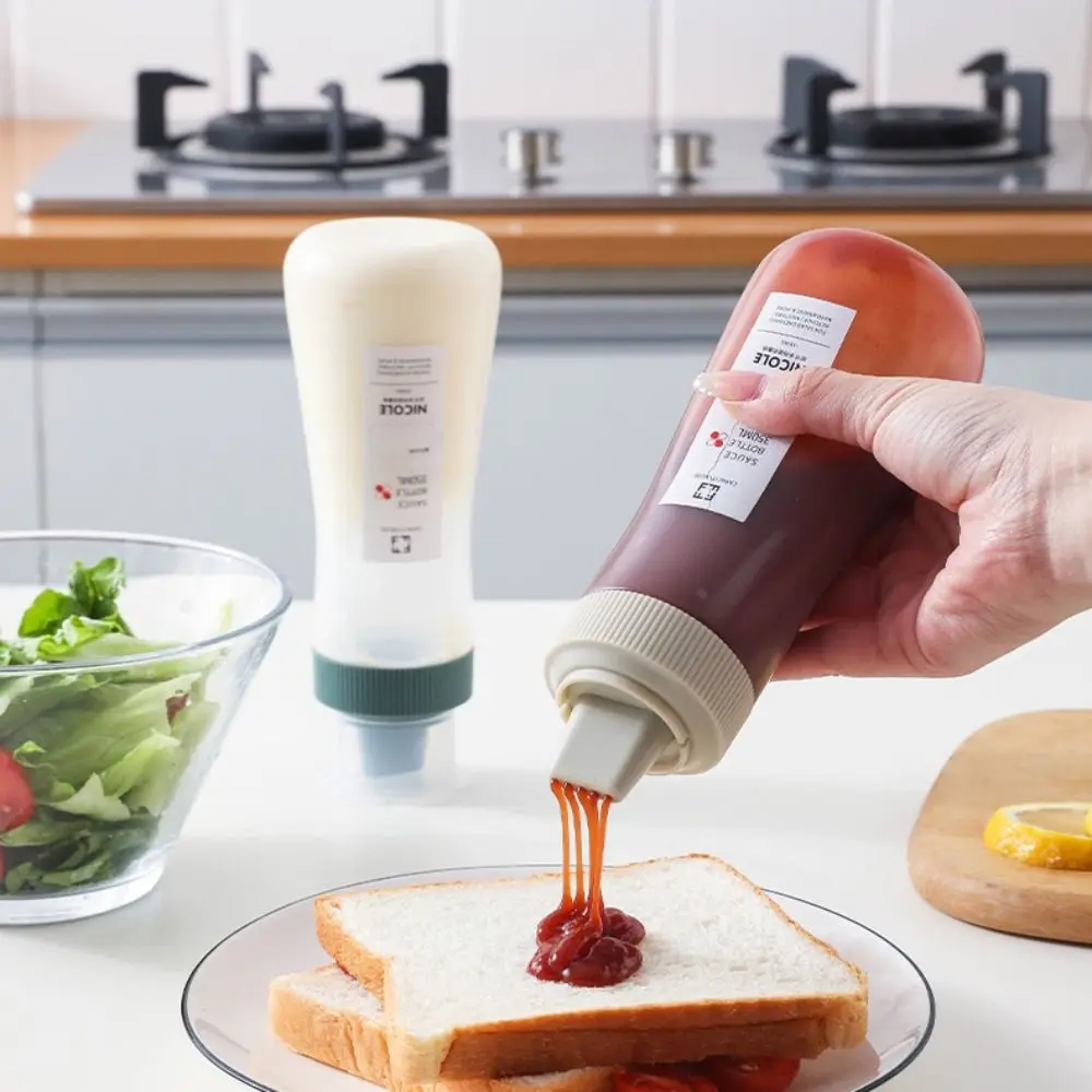 Botella exprimidora de condimentos con boquilla 1/5, tapa de botella en forma de pétalo, dispensador de salsa de ensalada invertible, tarro de condimentos transparente de 350ml