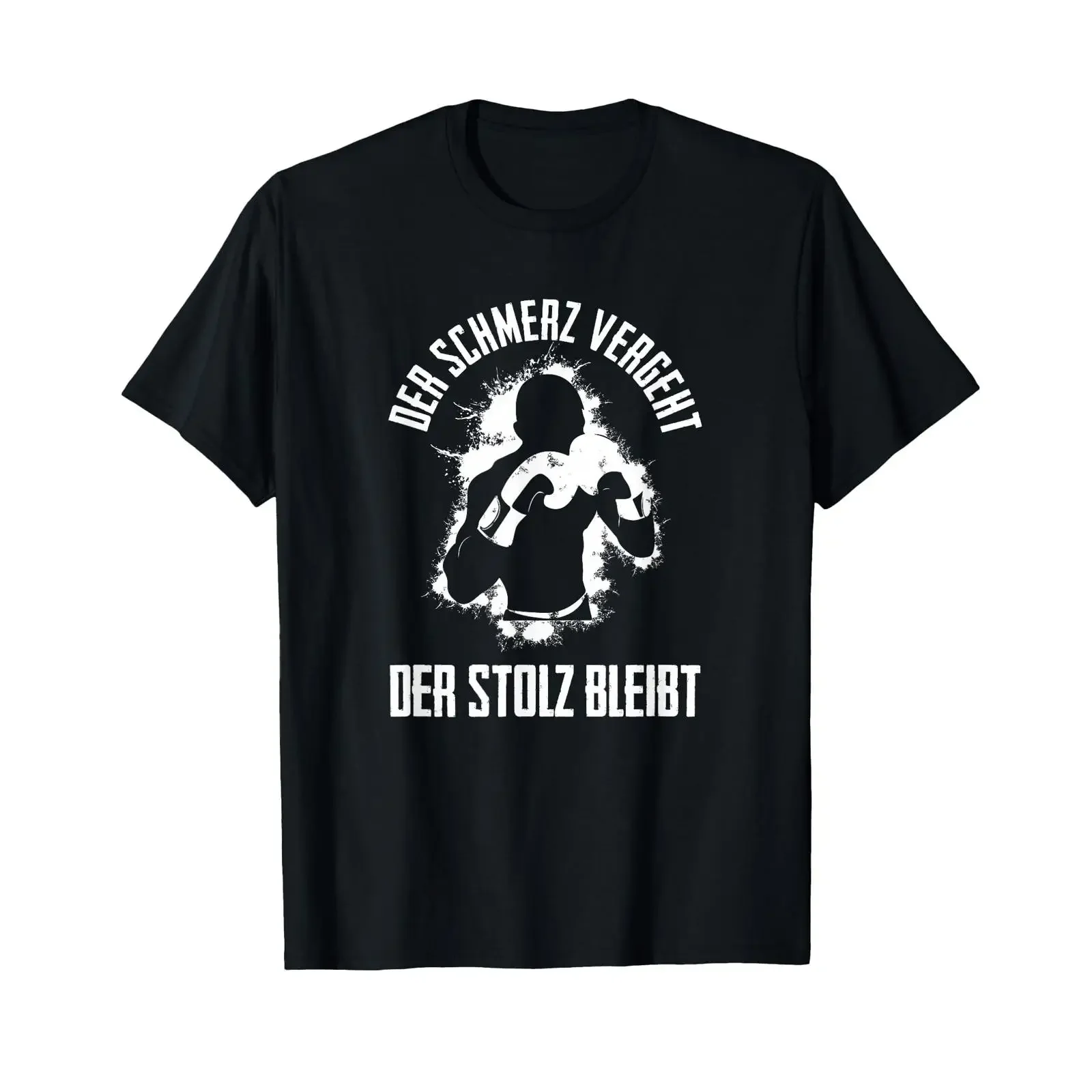 Boxer-T-Shirt mit deutschem Text: „Der Schmerz verläuft, aber es bleibt ein stolzes Boxen“ – Vintage-Look, vielseitige Streetwear-Mode
