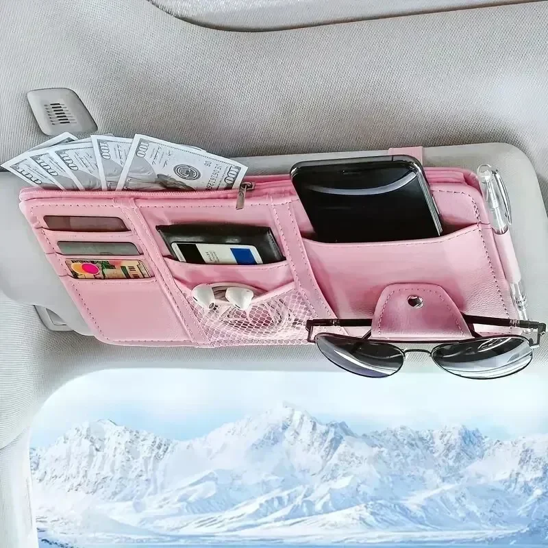 Car Sun Visor Organizer Sunglass Mobile Phone Holder Bracket Car Auto Interior Accessories Pocket Card Storage Pouch Mount Stand image 6