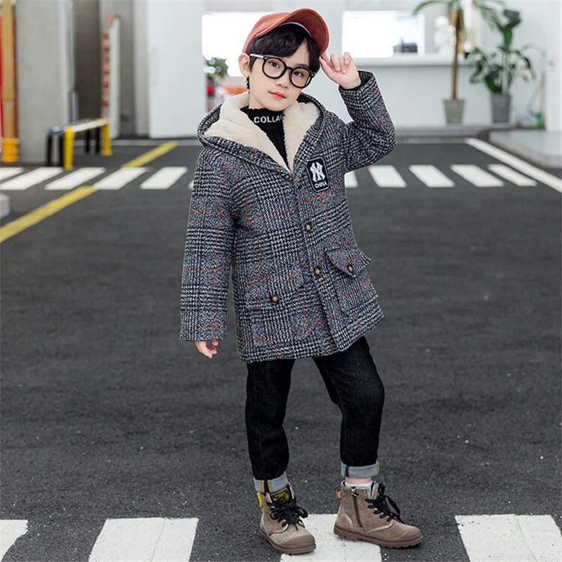 

Boys Woolen Coat Overcoat Jacket Windbreak 2024 Furs Warm Plus Thicken Autumn Winter Cotton Christmas Gift Children's Clothing