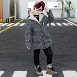 Boys Woolen Coat Overcoat Jacket Windbreak 2024 Furs Warm Plus Thicken Autumn Winter Cotton Christmas Gift Children's Clothing