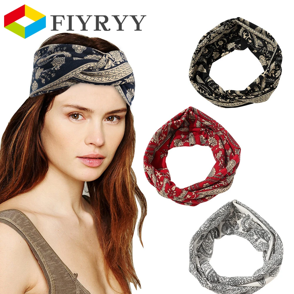 For Women Girls Retro Boho Solid Color Wide Headbands Vintage Knot Elastic Turban Headwrap Soft Bandana Wash Hair Accessories