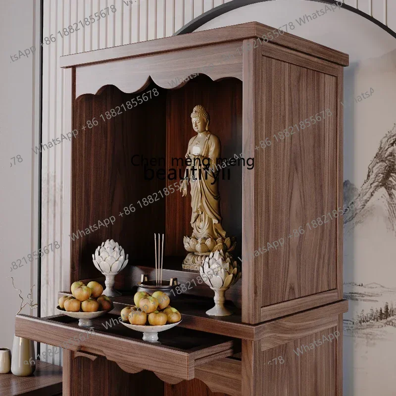 G153 新しい中国仏教の仏壇服飾収納棚無垢材富の神家庭用観音菩薩仏壇キャビネットリビングルーム祭壇モダン