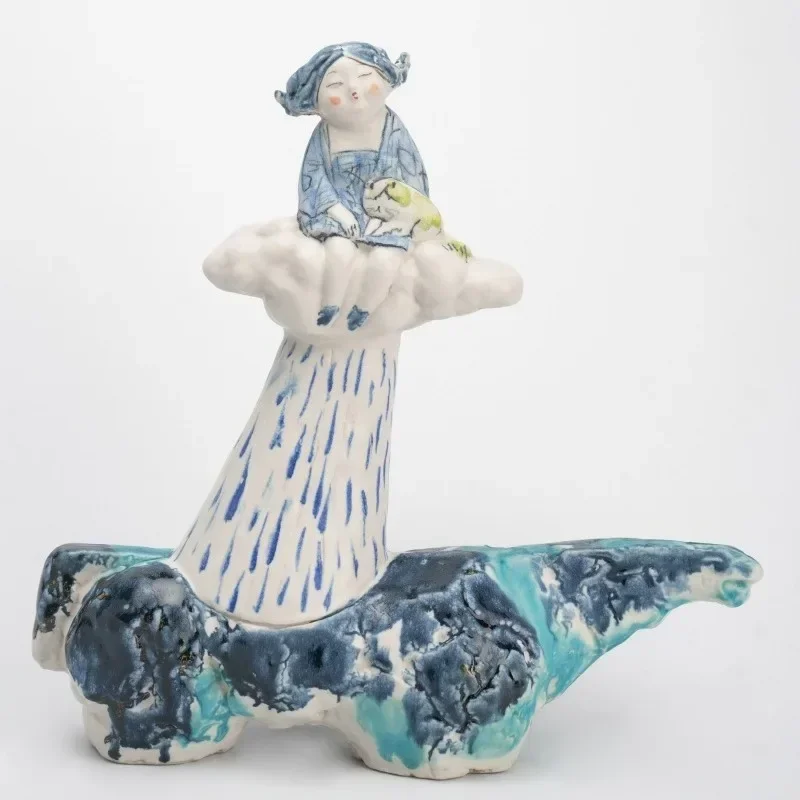 Handmade pottery ceramic figure ornament Internet celebrity home jewelry soft decoration bedroom sculpture decoration