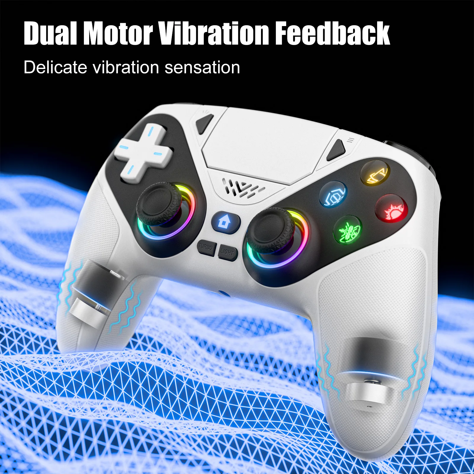 Pengontrol untuk Gamepad PS5/PC, Joystick Game dengan Lampu RGB, Trigger Efek Hall, Turbo, Getaran, Tombol Sentuh yang Dapat Diprogram