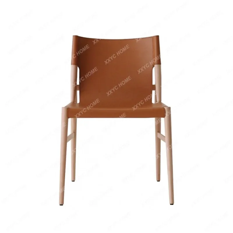 Ash Wood Saddle Leather Dining Chair, Nordic Restaurant Chair, Cor de madeira, madeira maciça, Voltar High-End Casual, Luxo, 58