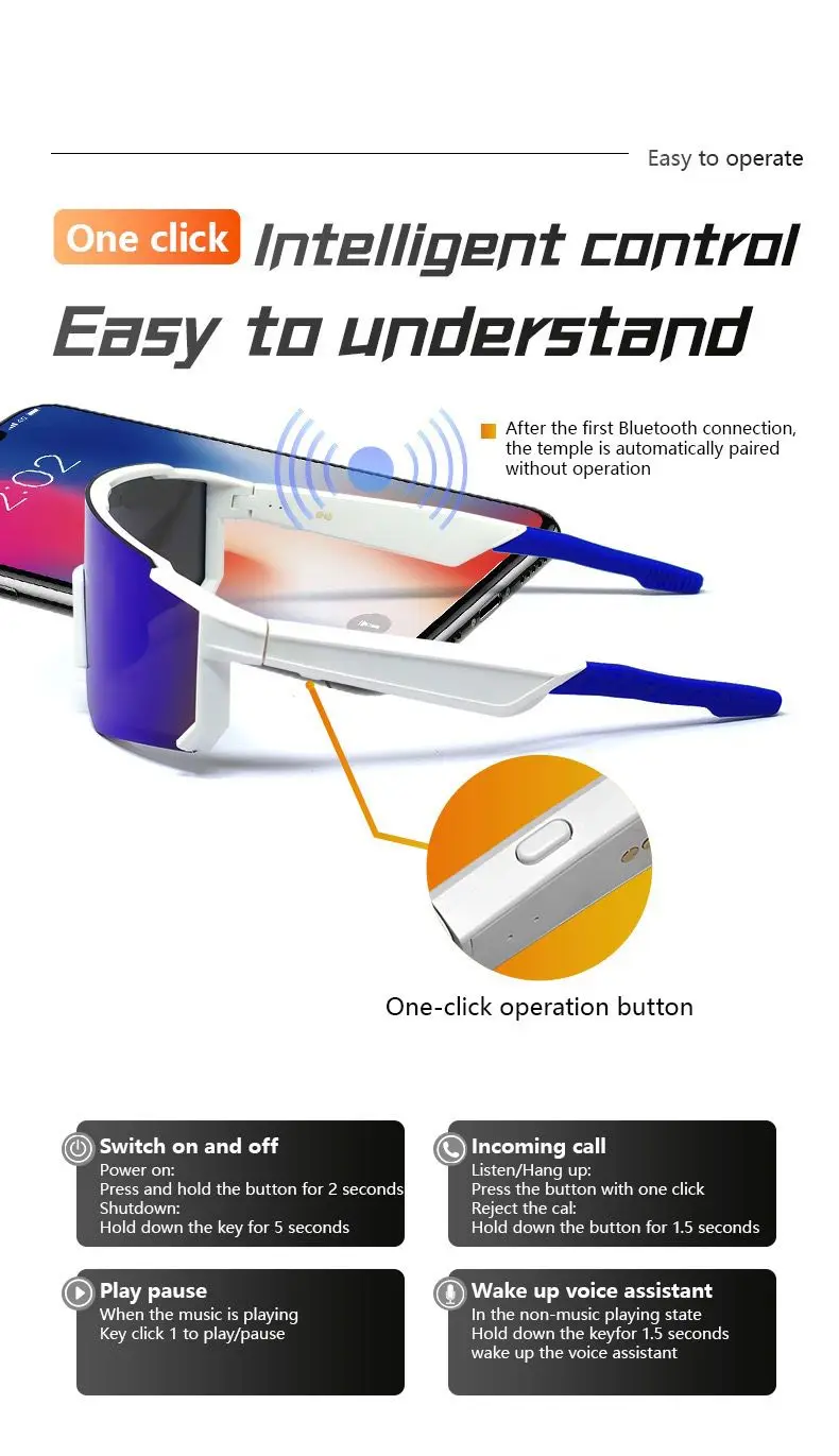 ZECAA Kacamata Bersepeda Cerdas Bluetooth Nirkabel Cerdas Mendengarkan Musik Bebas Genggam Jawaban Panggilan Telepon Kacamata Audio Cerdas