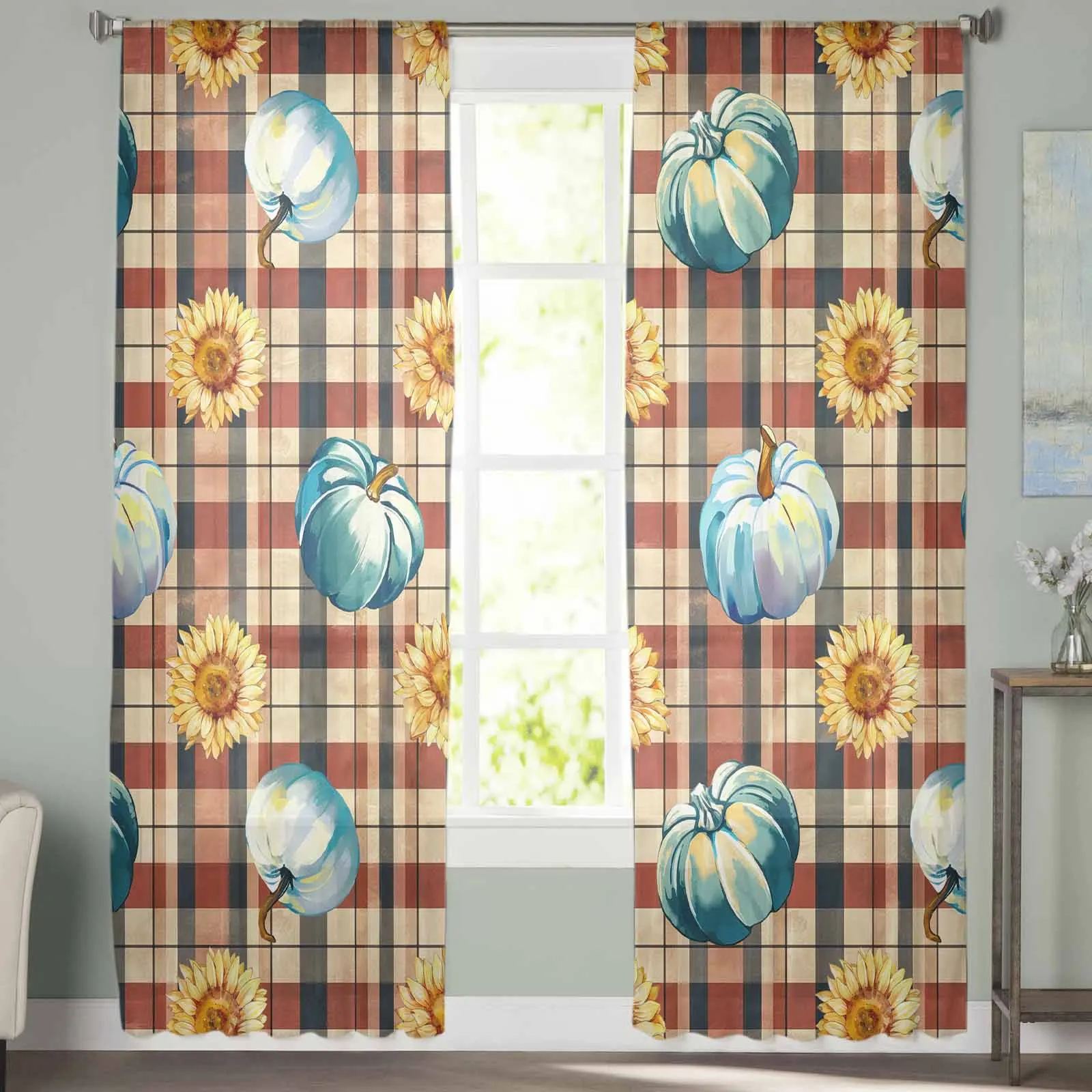 Sunflower And Pumpkin Festival Tulle Curtains For Bedroom Home Decor Living Room Kitchen Voile Curtains For Blind