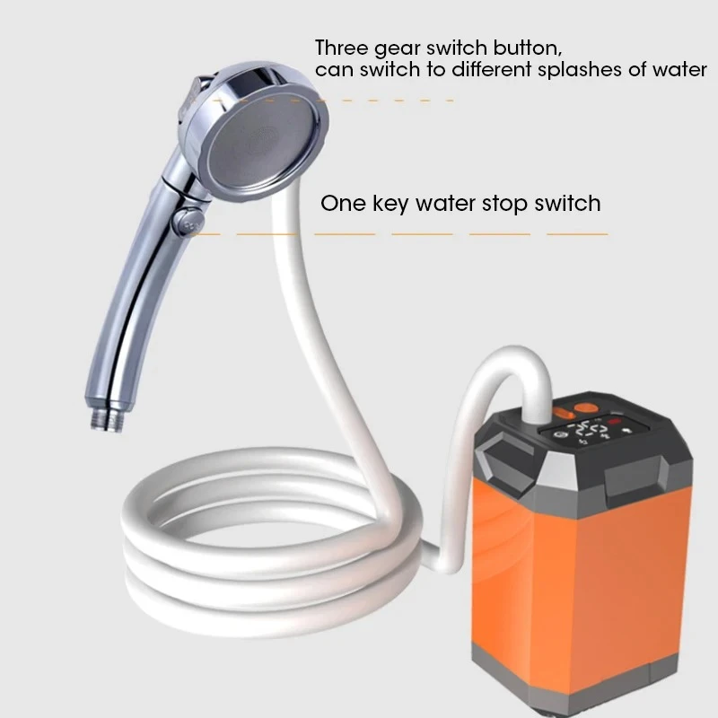 Portable Outdoor Electric Shower Pump USB Charging Large Capacity Digital Display Bath Tool For Hiking Travel