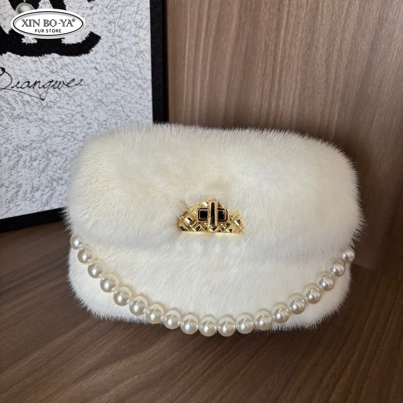 Women's Bag Mink Fur Bag Luxury Plush Wrist Bags Handbag Totes for Woman Chain Plush Small Wrist Clutch Versatile Shoulder Bags