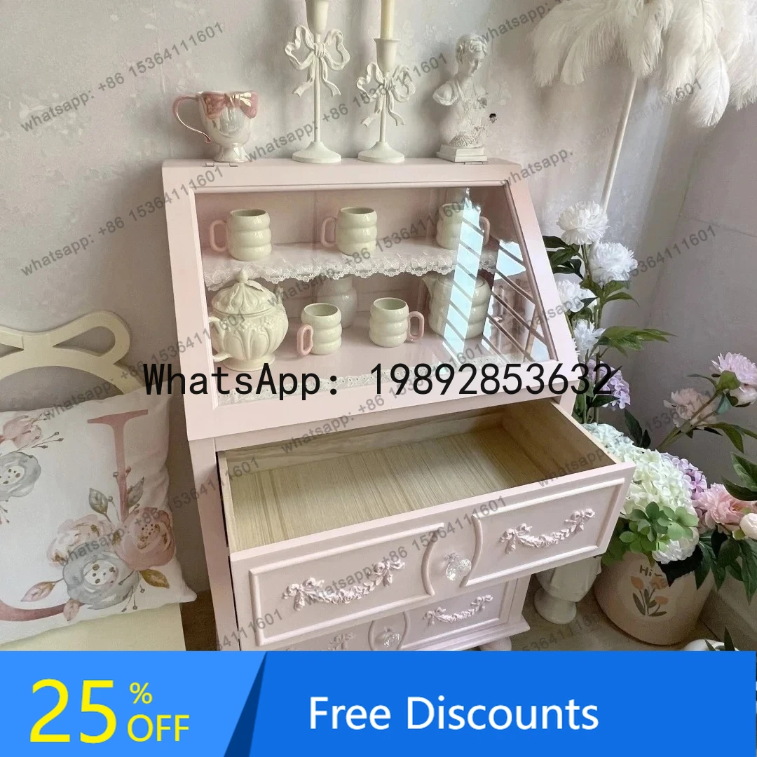 

glass surface solid wood dining side cabinet girl heart storage locker makeup jewelry display cabinet