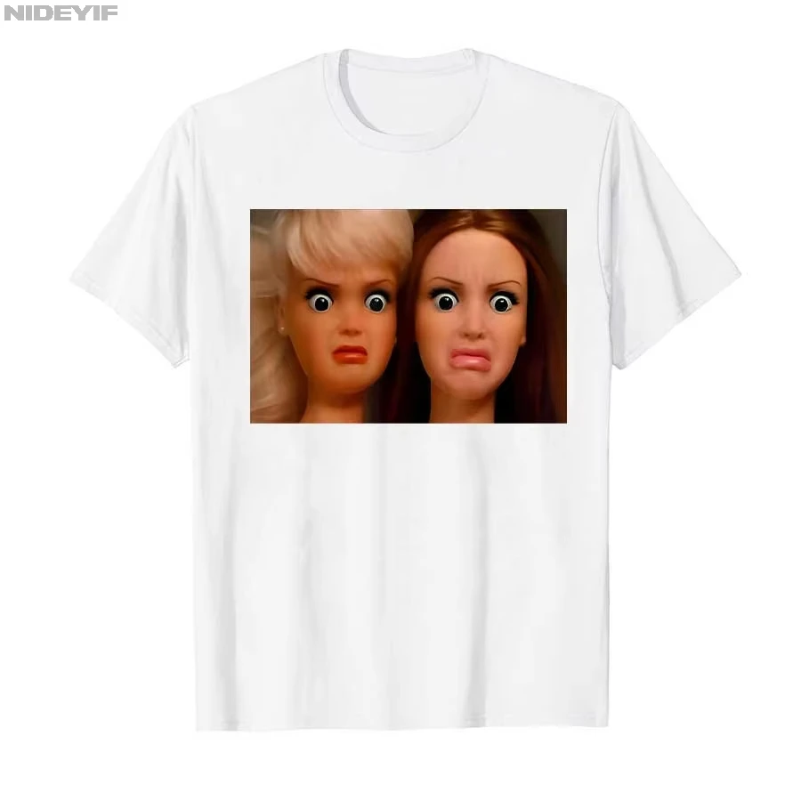 

Футболка с изображением ужасной кукольной мордочки для мужчин и женщин, 100% хлопок, с коротким рукавом, 1203-2