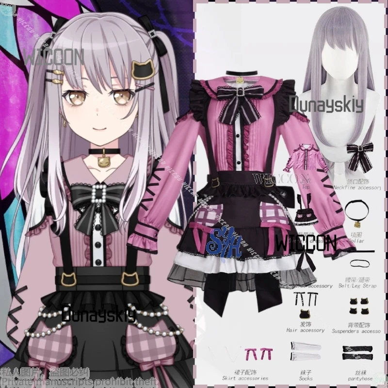 

Yukina Minato Cosplay Anime Game Bangdream Roselia Costume Jirai Kei Girls Kawaii Uniform Pink Black Bow Sweet Lolita Halloween