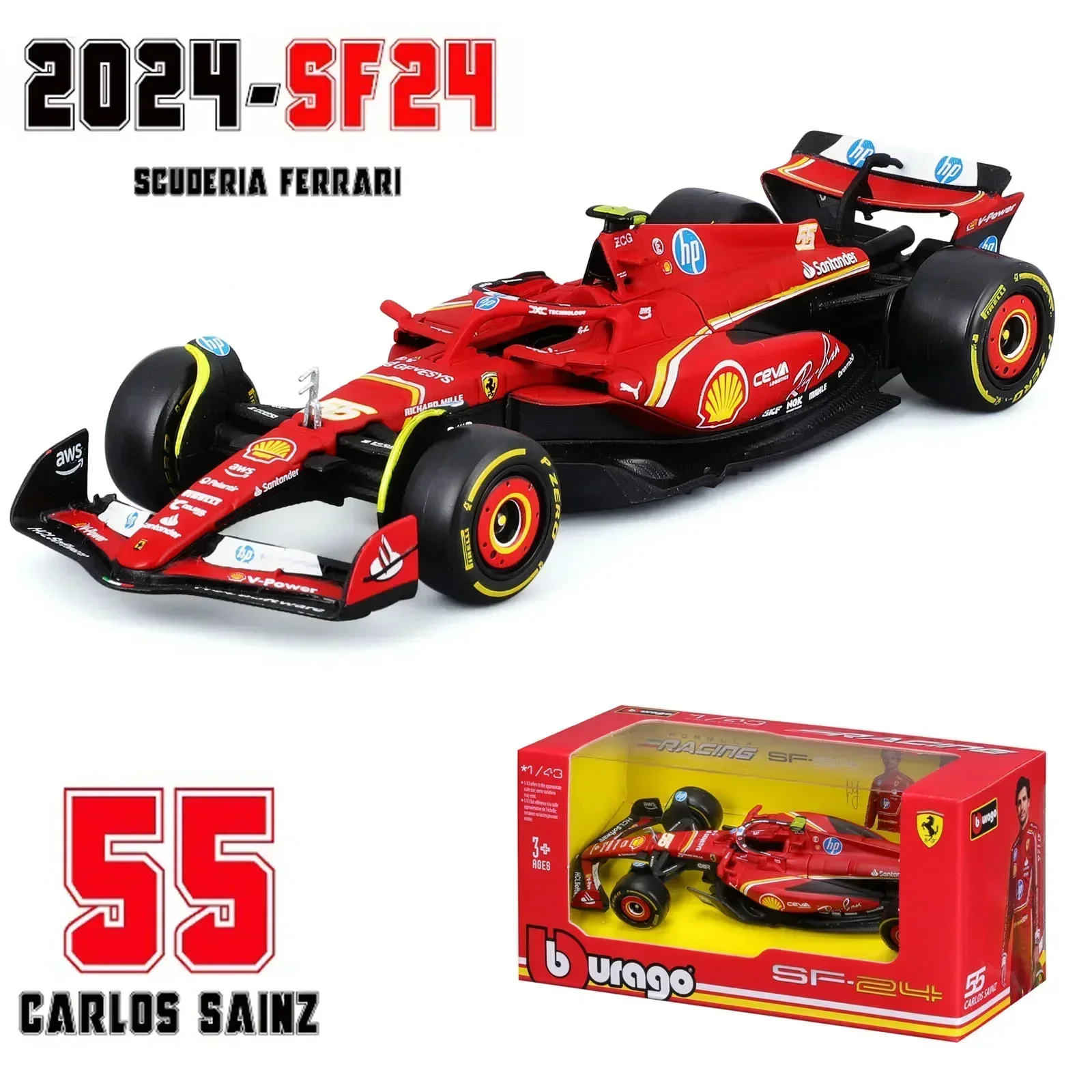 Bburago 1:43 Ferrari SF24 F1 Car Model 2024 Season 16# Leclerc 55# Sainz Alloy Luxury Vehicle Diecast Formula Racing Toy Gift