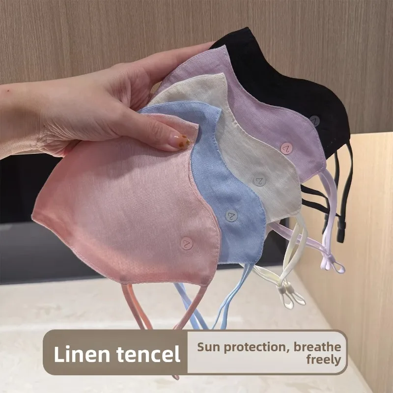 Light Thin Linen Tencel Breathable Sunscreen Mask Spring Summer Simple Versatile Solid Color UV Protection Outdoor for Women Men