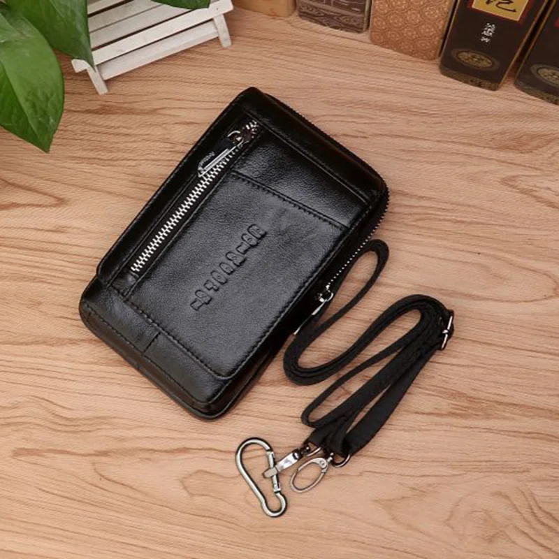 Hohe Qualität Aus Echtem Leder Männer Hüfte Bum Gürtel Geldbörse Fanny Pack Beutel Mini Zelle Handy Tasche Zigarette Fall Haken taille Tasche