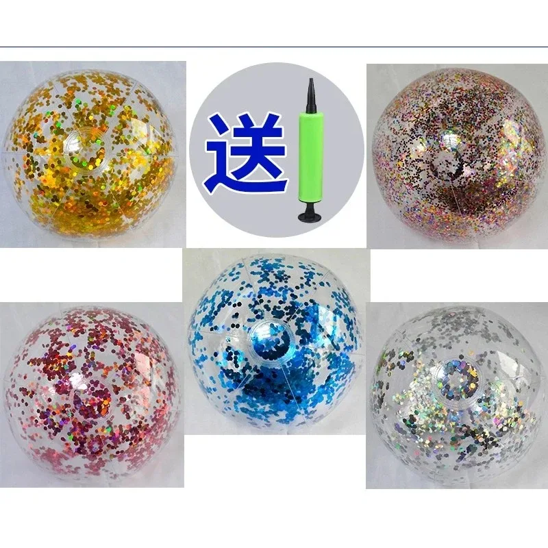 Outdoor Beach Ball Toys Glitters Transparent Confetti Sequin Inflatable Clear Swimming Water Toy for Kids Adults