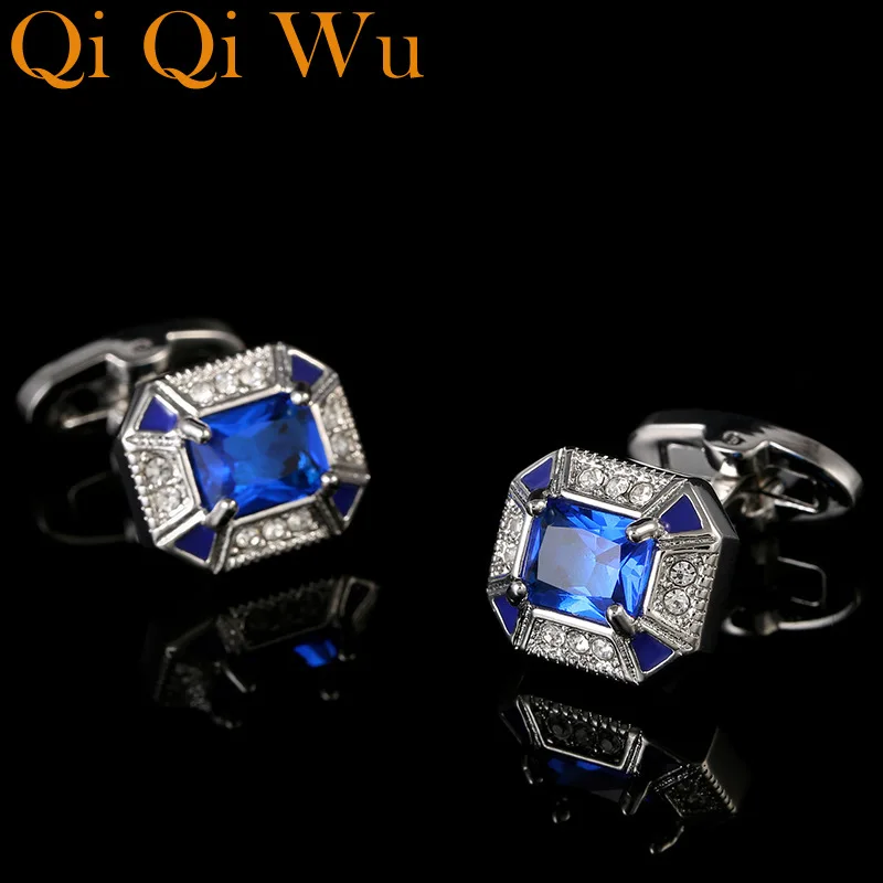 High Quality Mens Luxury Blue Crystal Cufflinks Suit Shirt Cuff Wedding Groom Gift Jewelry For Wedding Bridal Father Accessorie