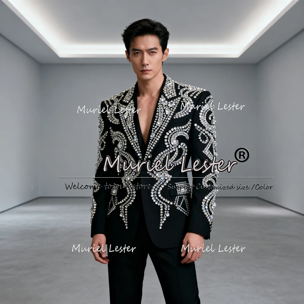 

Handsome Beaded Stones Suits Men For Wedding 2 Pieces Sets Male Fashion Prom Blazers Customized Nothced Lapel Groom Tuxedos 2026