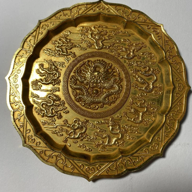 Qing Dynasty copper plate nine dragons playing with pearls, gilt living room ornament, antique collectible, home decor