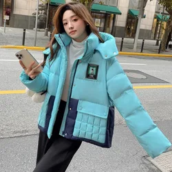 Winter Coats Down Jackets for Women 2024 Windproof Thicken Warm Outerwears Color Clash Patchwork High Street Women's Down Jacket