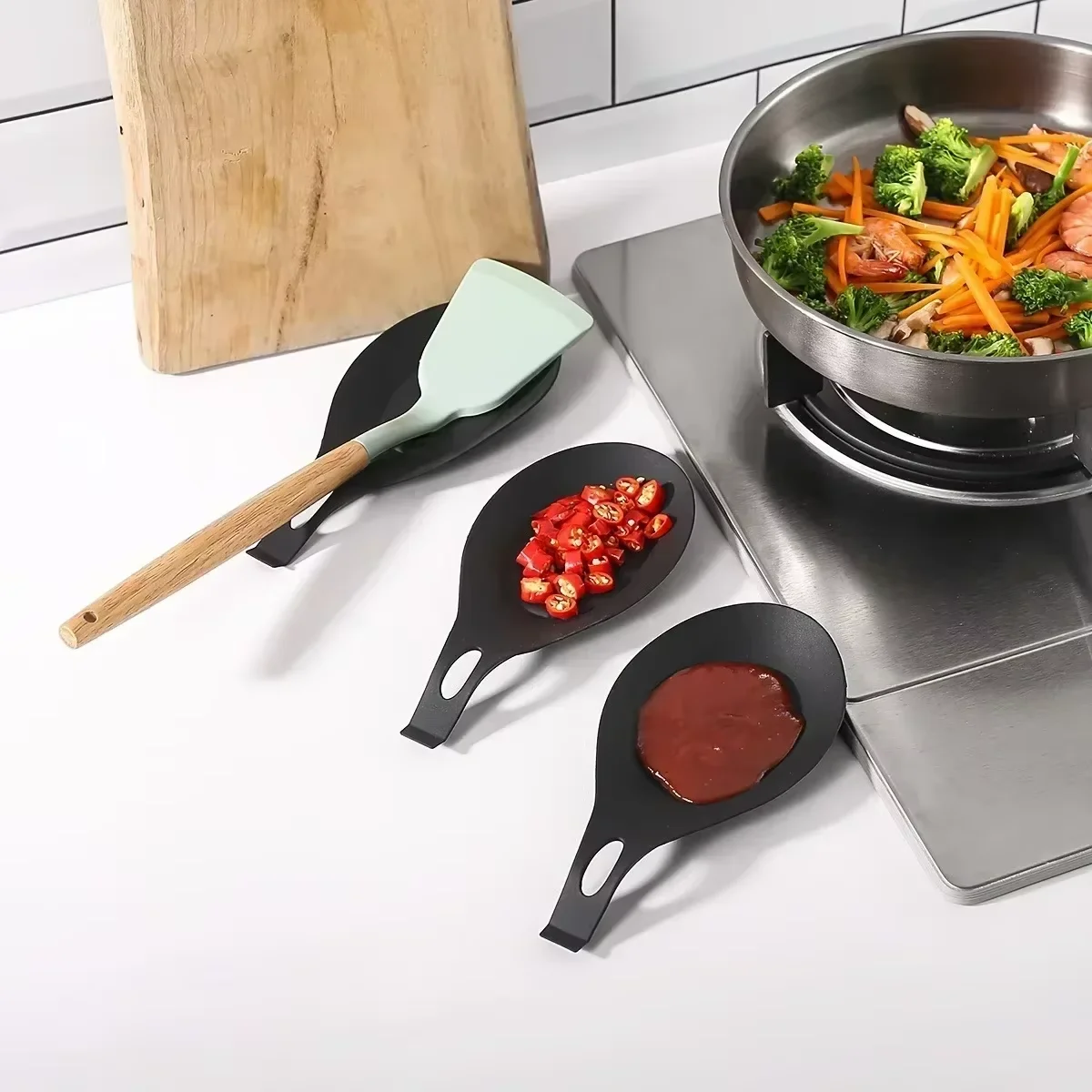 Soporte de silicona para cuchara, soporte para espátula, estante aislante para cuchara, utensilios de cocina, mantel individual, bandeja para accesorios de cocina para el hogar