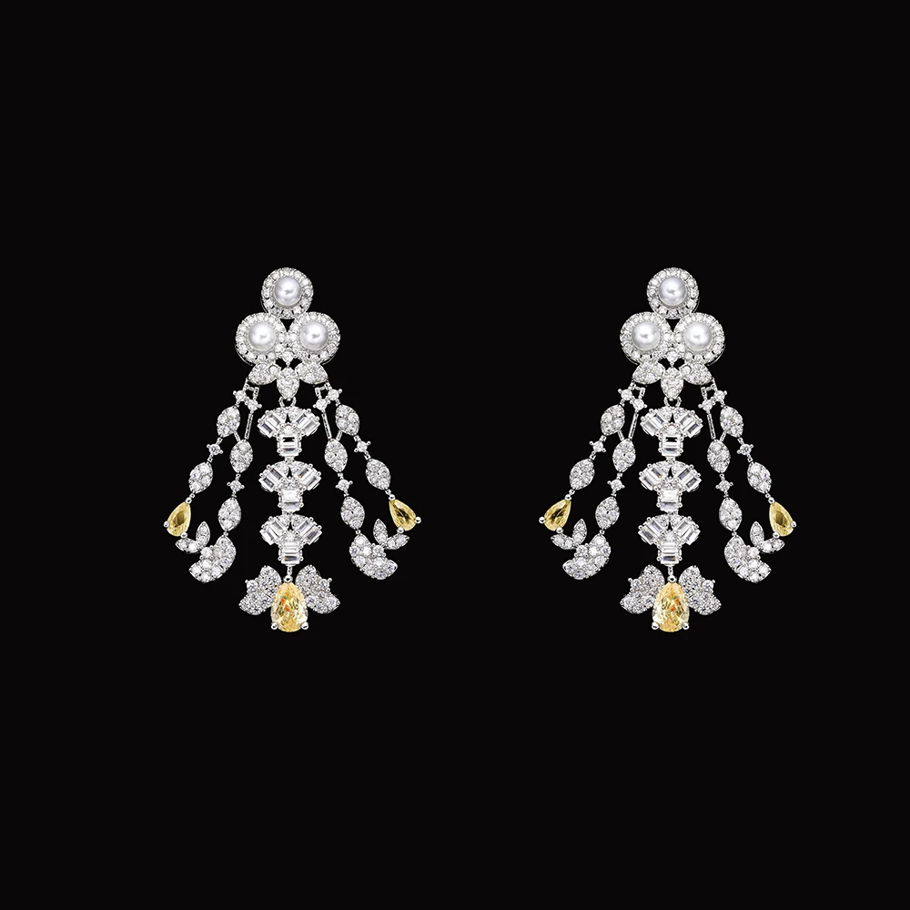 HIBRIDE Light luxury heavy craft sliver color necklace earrings bracelet women's jewelry set wedding party holiday gift S-1004