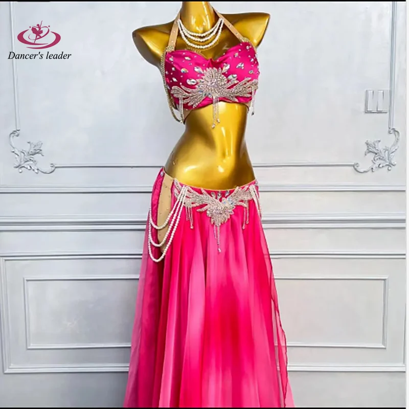 

Belly Dance Dress, High-end Dance Dress, Rose Red With Rhinestones, Arabic Dance Runway Professional Attire